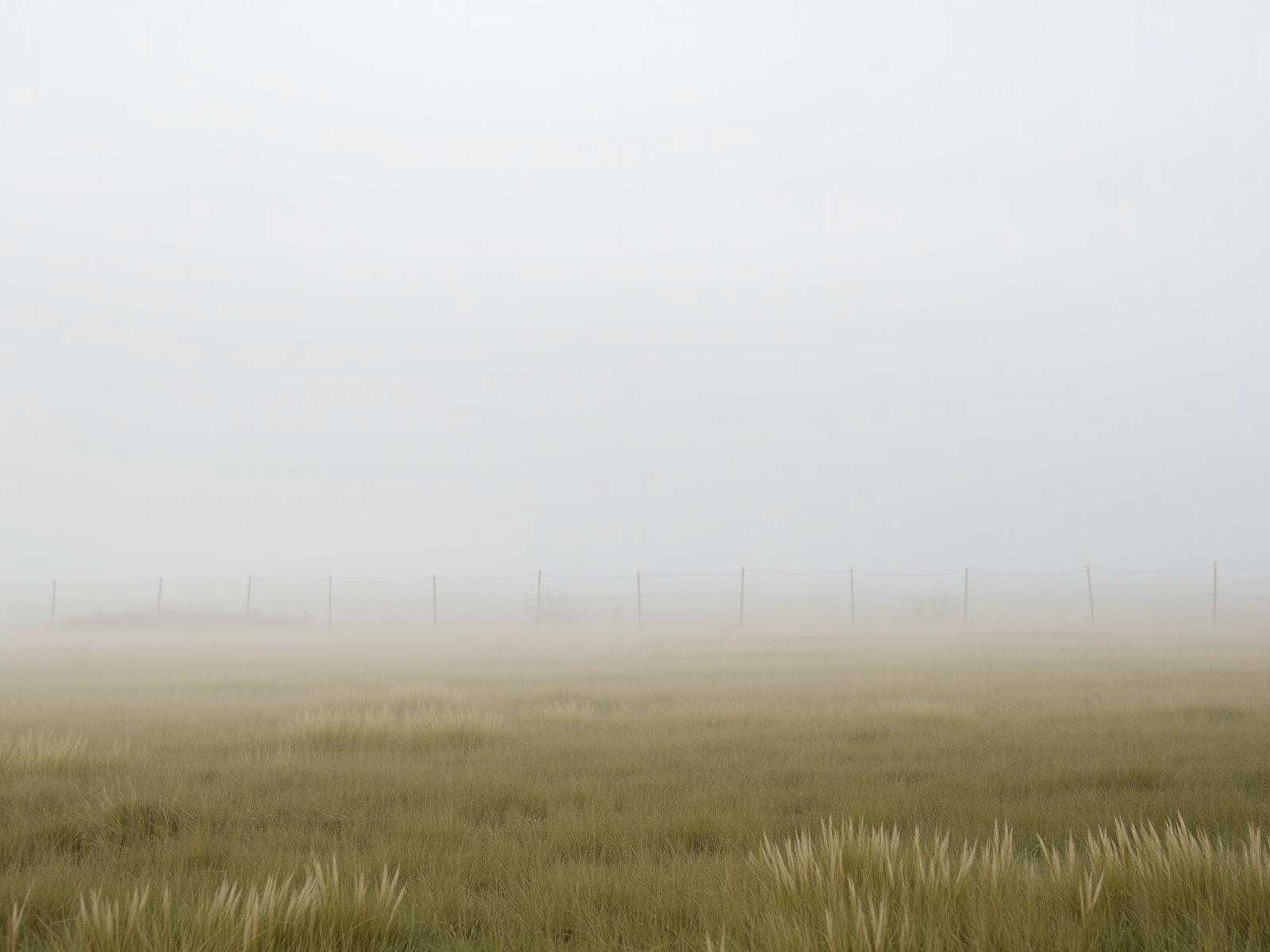Low morning fog drifting across the ranch meadow