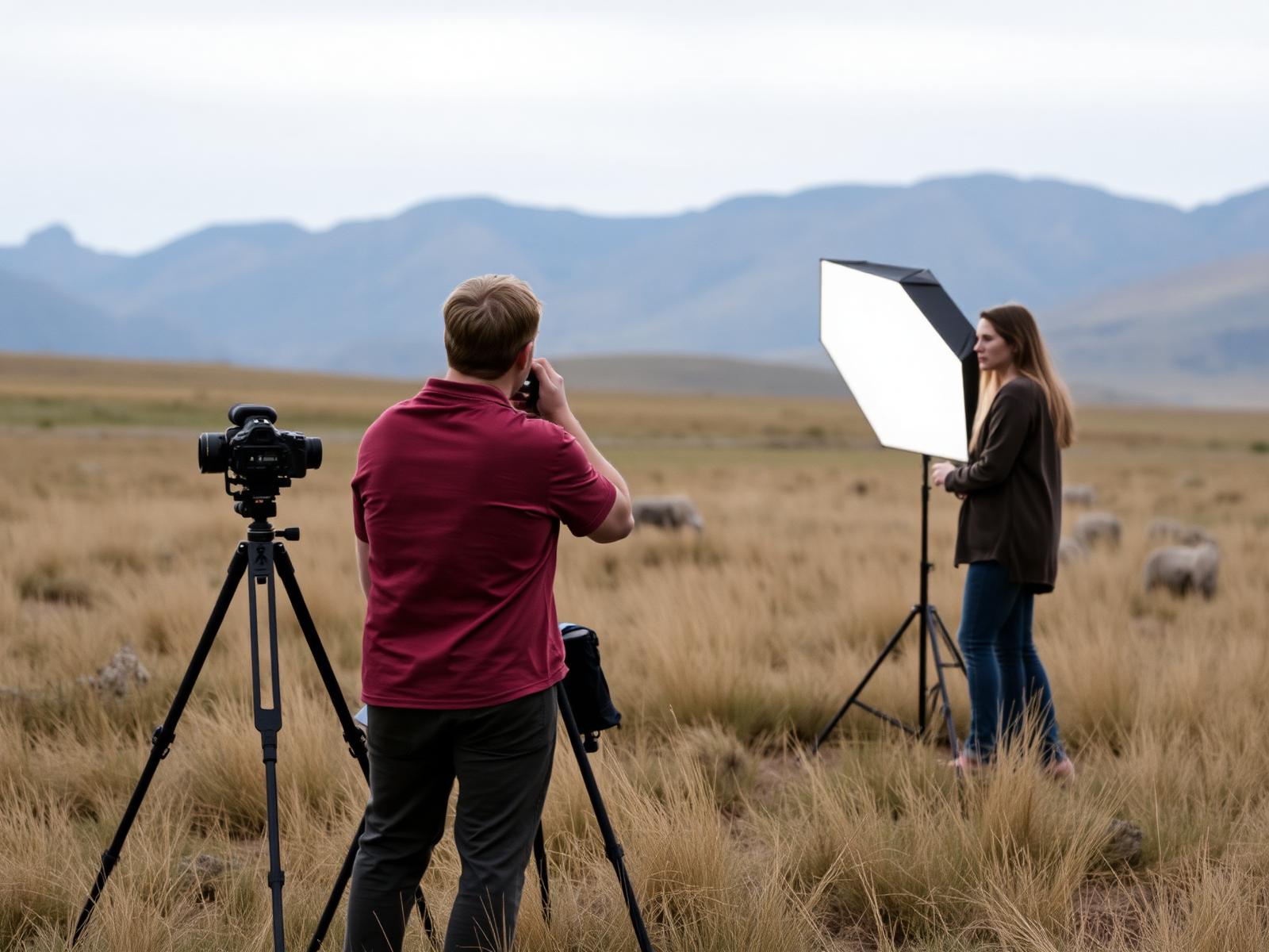 A small photo production at work in the ranch meadow